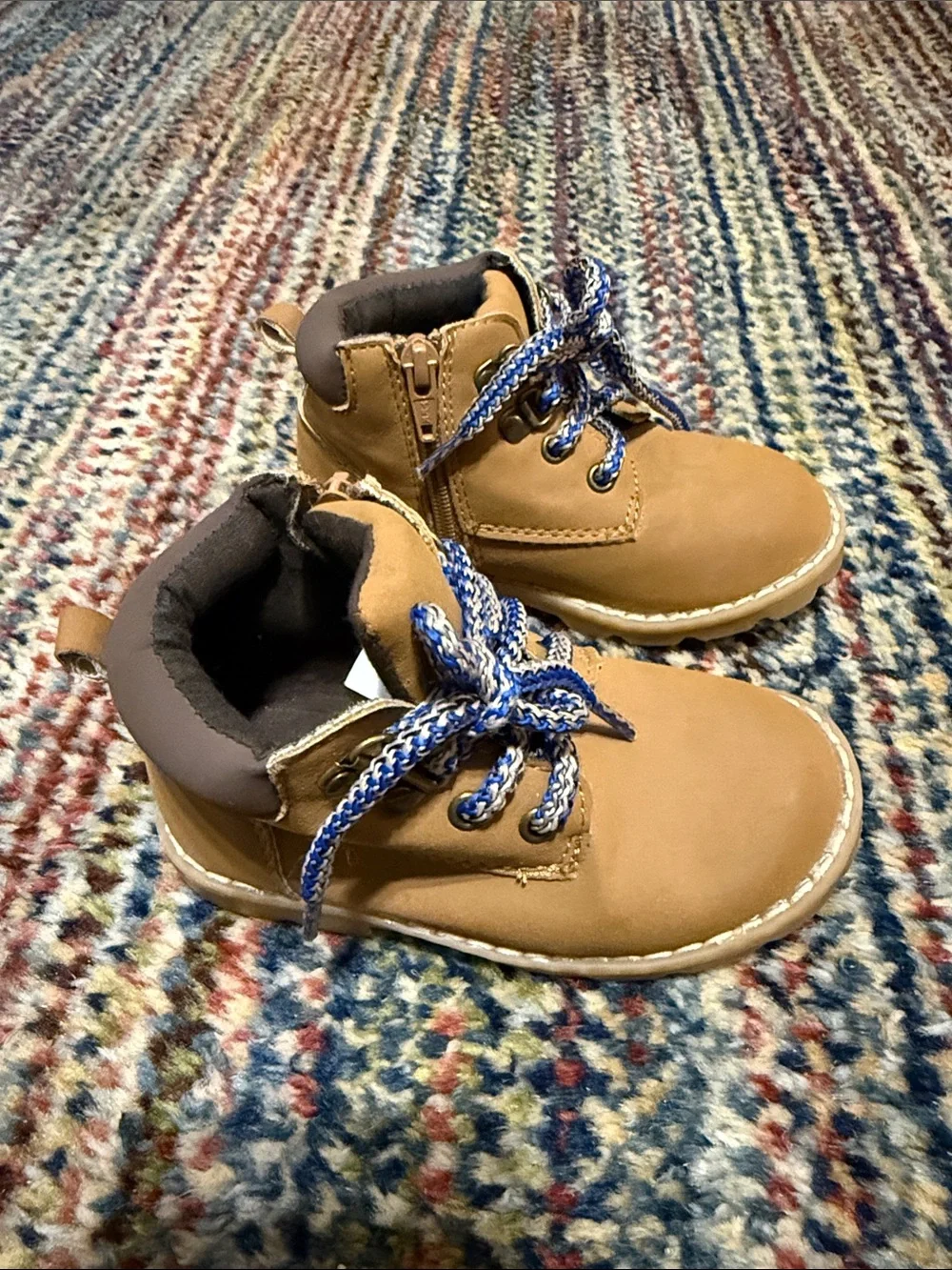 Gymboree Tan Kids Lace-Up Boots with Blue-White Laces